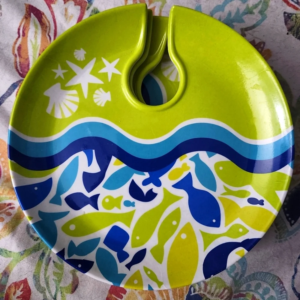 Evergreen EarthAware Vibrant Fish Design Appetizer Bamboo Plate Set of 6